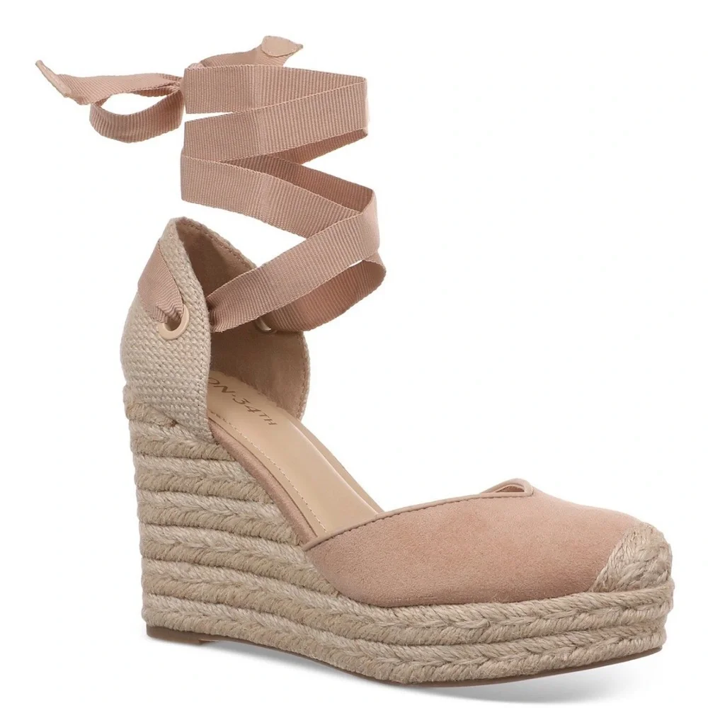 On 34th Melindaa Espadrille Wedge High Heel Sandals, Elegant Tan  Size 9